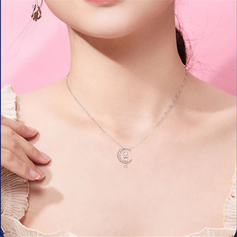 925 Sterling Silver Moonstone Cat Pendant Necklaces