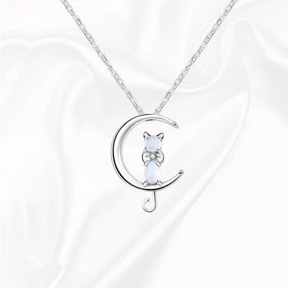 925 Sterling Silver Moonstone Cat Pendant Necklaces